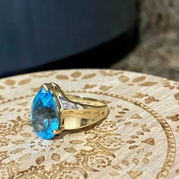 💍VNTG Samuel Aaron Blue Topaz Diamond Gold 10K THL-Size 7.25 Price is FIRM - Picture 5 of 17